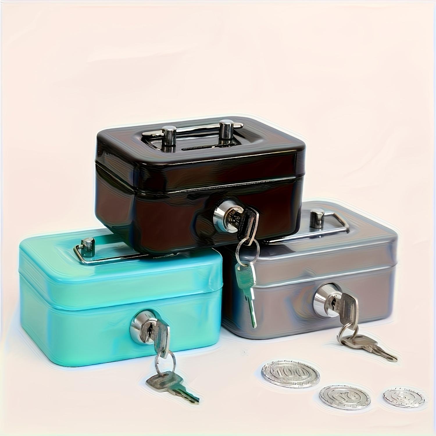Metal Key Lock Safe Storage Box, Home Office Coin Cash Box, Receipt Deposit Organizer, Secure Money Chest