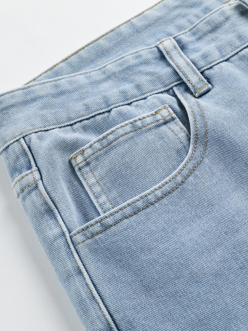 Men's Solid Color Denim Shorts, Loose Casual Comfy Straight Leg Shorts for Summer, Men's Bottoms for Daily Wear