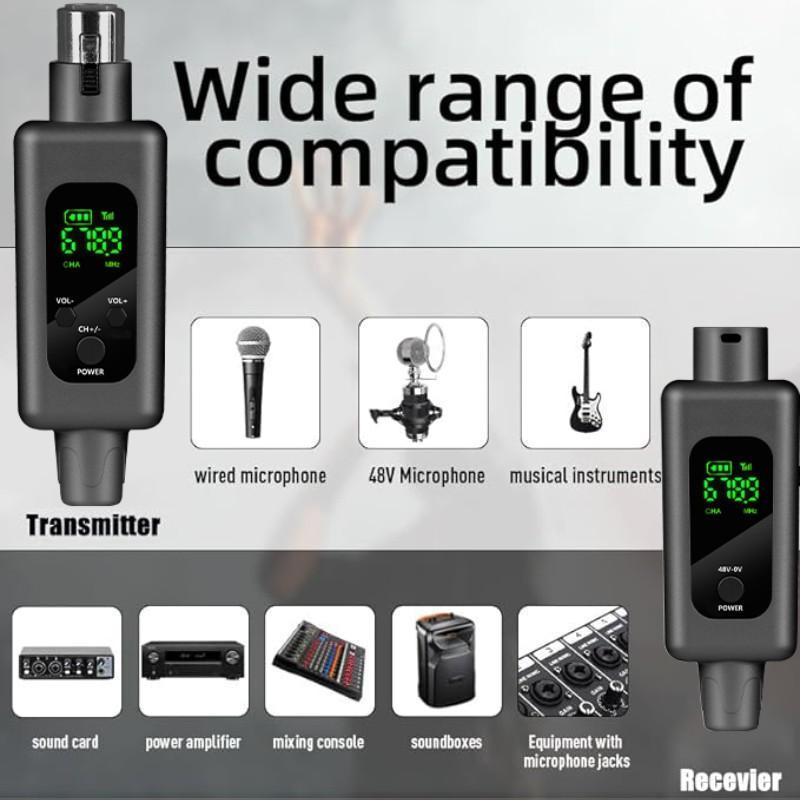 Wireless Microphone System, XLR Transmitter and Receiver, 164ft Range, 48v Phantom Power, Compatible with Dynamic/capacitor Mics, Guitar/bass, Audio Mixer, Pa System