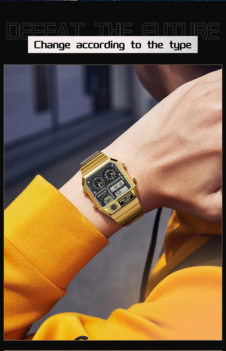 Trendy Men's Square Dial Digital Watch, Street Style Waterproof Luminous Watch, Multifunctional Timepiece with Temperature Measurement & Stopwatch