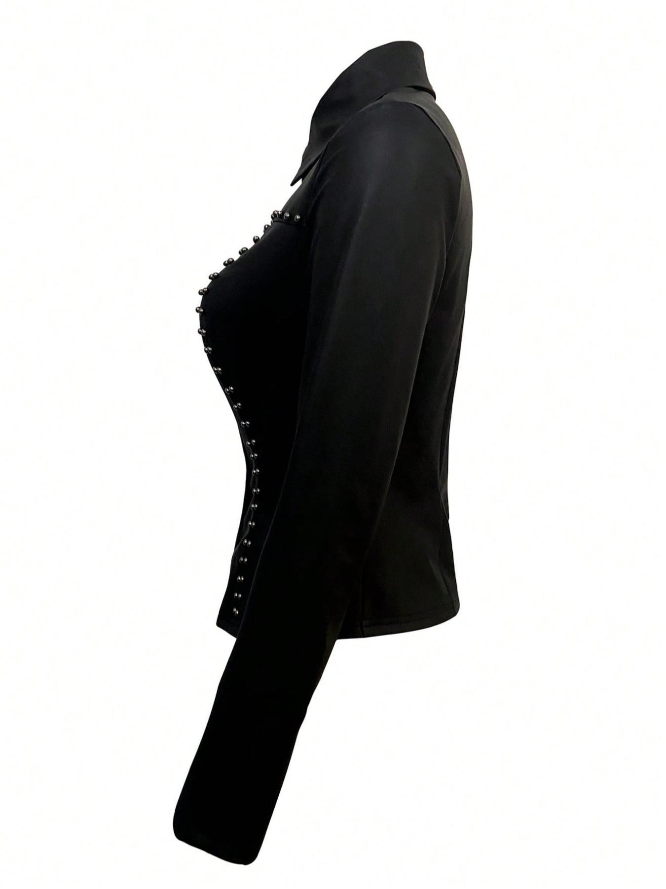 New Women's Slim Fit Long Sleeve Shirt, Sexy Woven Fabric, Tight-Fitting Short Top for Spring & Fall Fashion