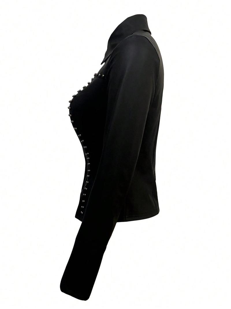 New Women's Slim Fit Long Sleeve Shirt, Sexy Woven Fabric, Tight-Fitting Short Top for Spring & Fall Fashion