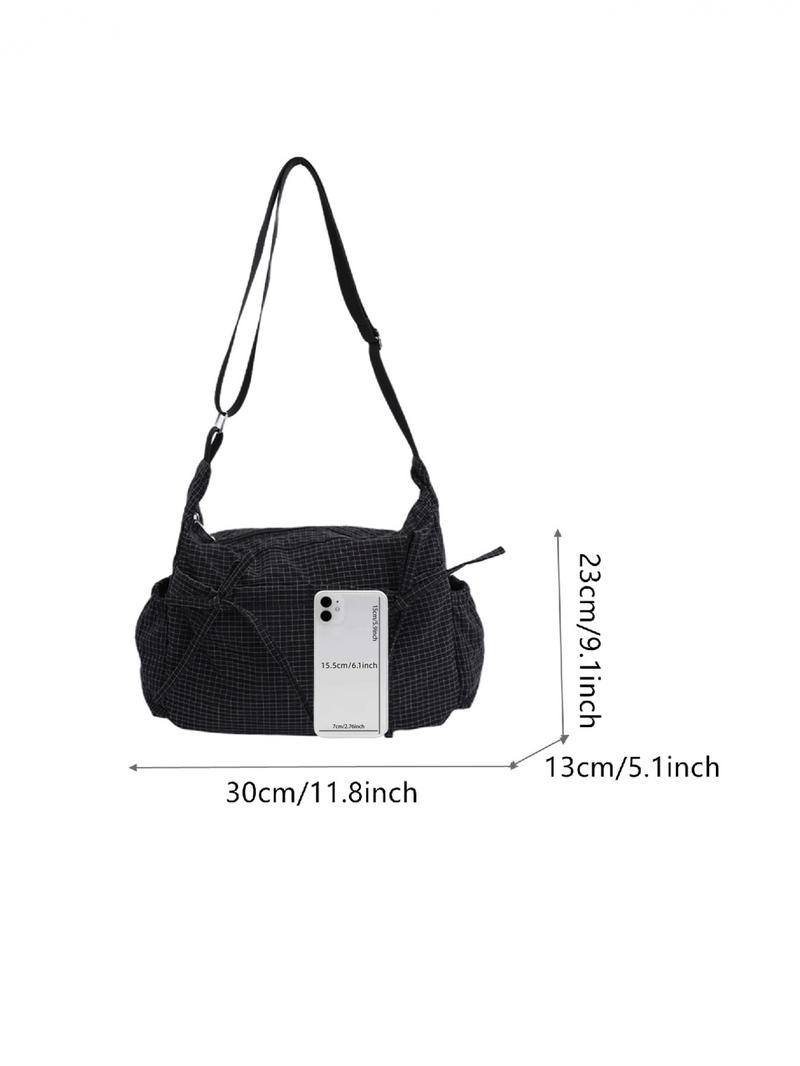Casual versatile checkered striped pattern women's shoulder bag, large capacity, portable crossbody bag, adjustable shoulder strap, Crossbody Tote Bag