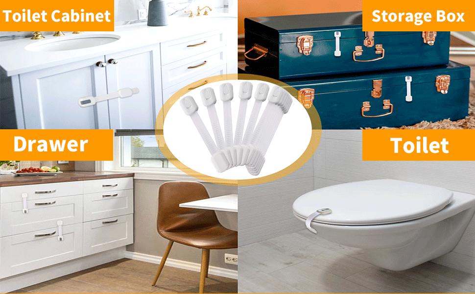 Vmaisi Multi-Use Adhesive Straps Locks - Baby Proofing Cabinet Latches for Drawers, Fridge, Dishwasher, Toilet Seat, Oven,Trash Can, No Drilling