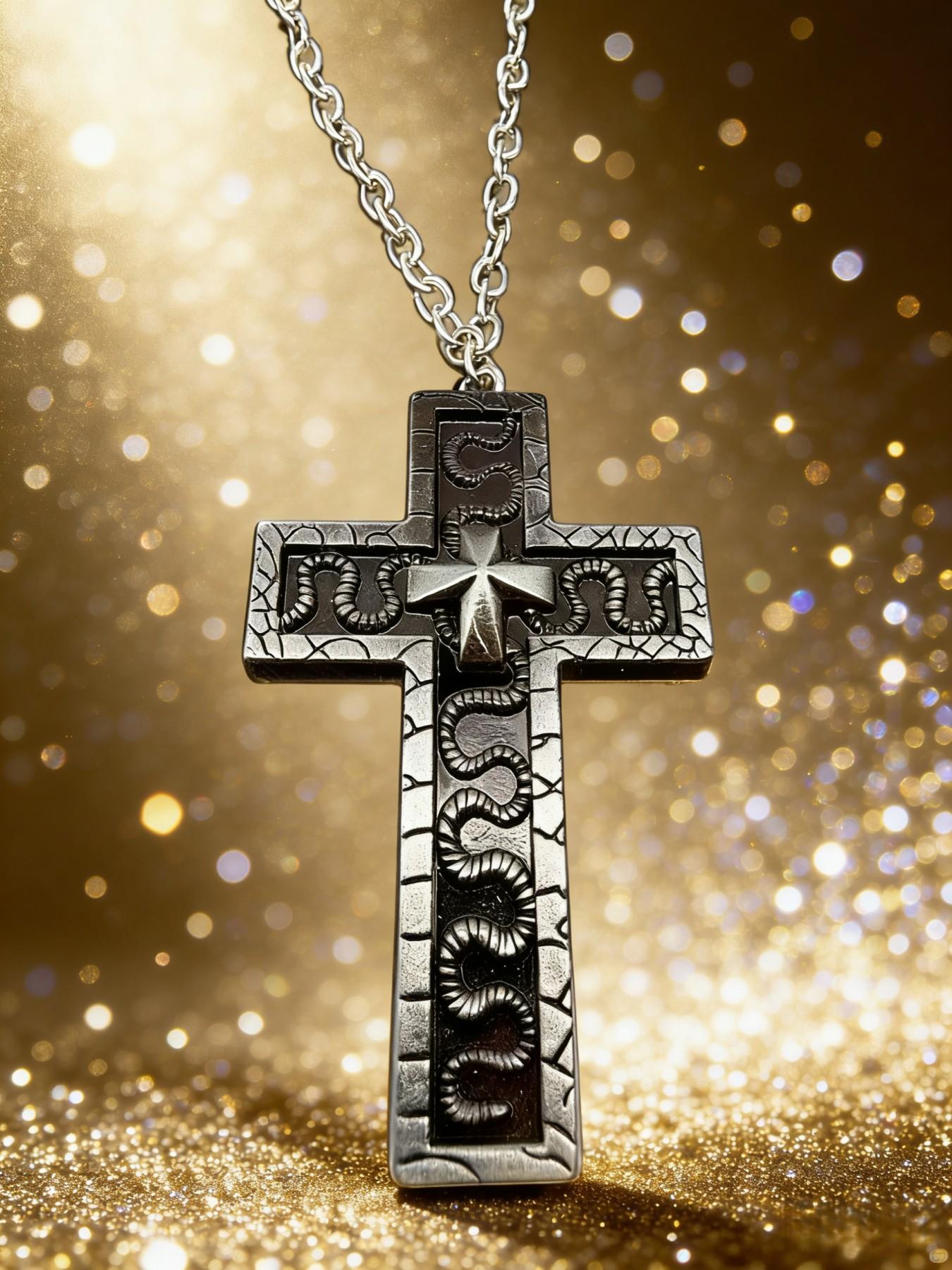 Men's Unique Cross Squid Necklace, Vintage Handmade Pendant, Hidden Compartment Design, Role Play Accessory, Fall Fashion