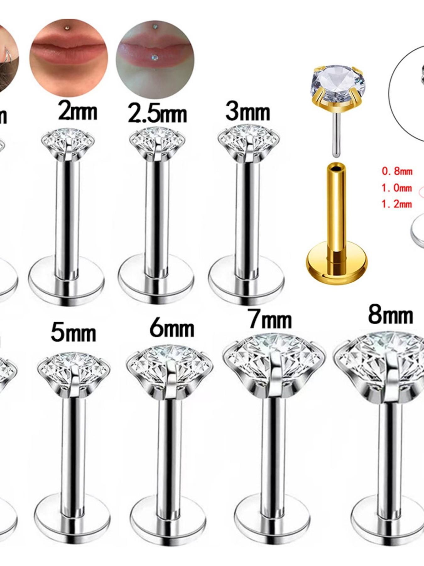 G23 F136 Titanium  Push Pin Earrings Flat Back, Implant Grade Nose Stud, Threadless 16g Hypoallergenic, Silver Color, for Women, All Seasons