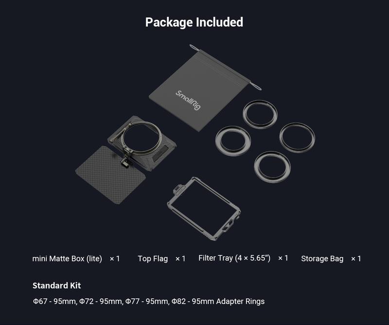 SmallRig Mini Matte Box Lite, DSLR Matte Box with Carbon Fiber Top Flag, for 67mm/72mm/77mm/82mm/95mm Lenses, for 4x5.65 Filter/Circular Filter - 3575