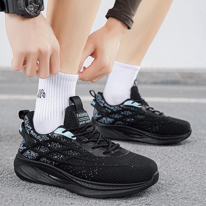 Men's Casual Running Shoes, Flyknit Mesh Upper, Breathable Low Top Sneakers, Comfortable Fit, Ideal for Daily Wear, All Seasons