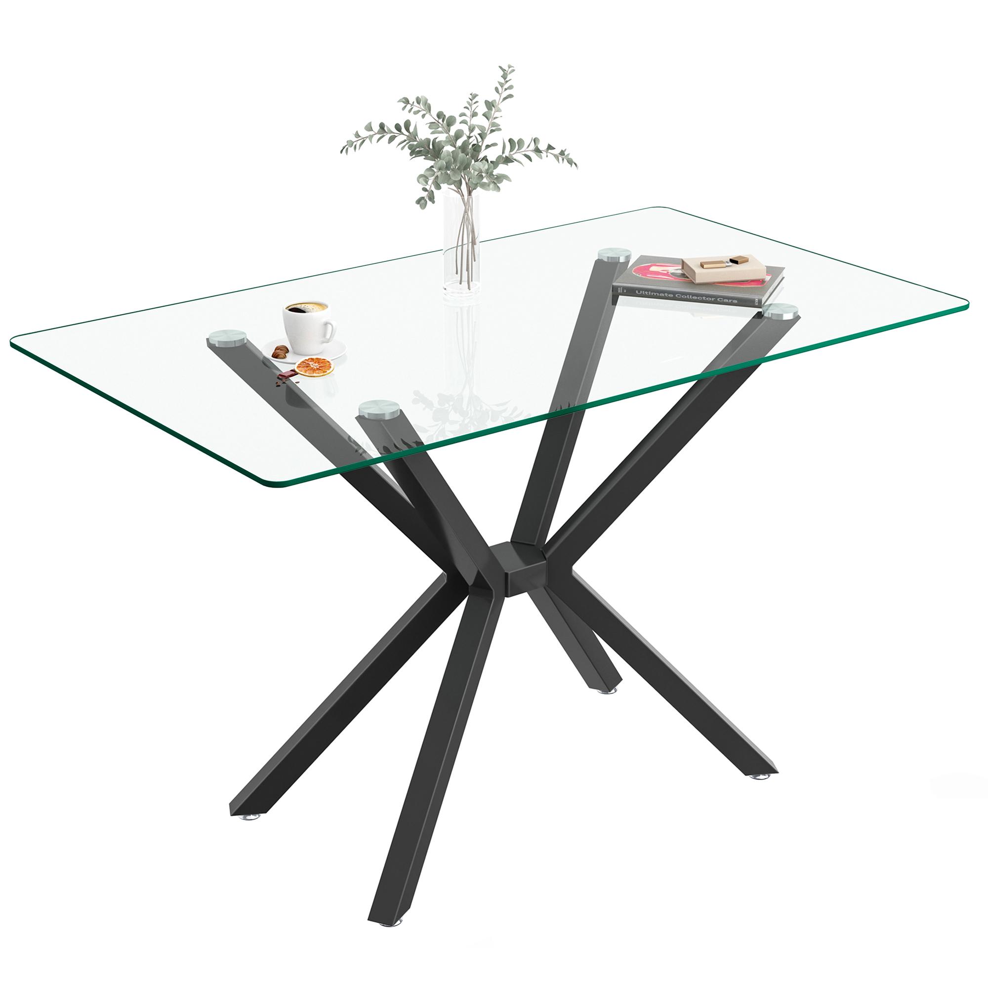 47.24" Rectangular Glass Dining Table with Metal Legs - Modern Kitchen & Dining Room Table, Stylish Durable Design Interior，Golden