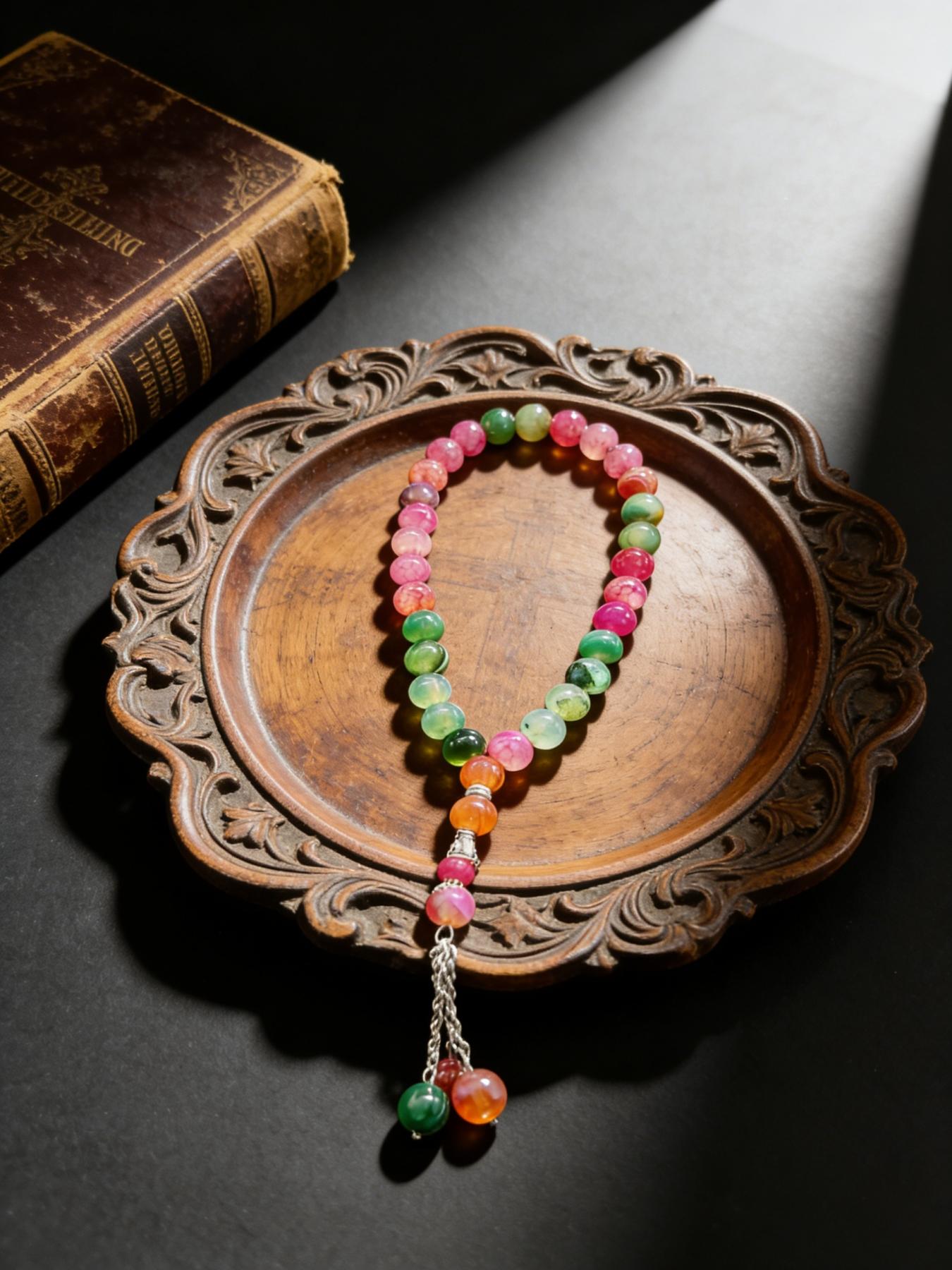 1pcs Colorful Agate Bead Bracelet, Luxury Feng Shui Buddha Beads, Ethnic Style Accessory, Suitable for Fashionistas, Zen Life Enthusiasts