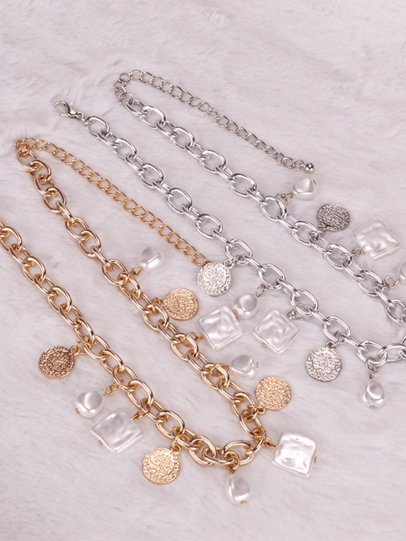 Vintage Bohemian Coin Pearl Thick Chain Necklace for Women, Daily Wear Party Vacation Versatile Necklace, Stylish Jewelry Accessory