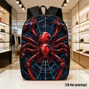 Durable Water Resistant Backpack for Kids & Teens, Lightweight School Bag with Bold Red Spider Print, Breathable Padded Straps