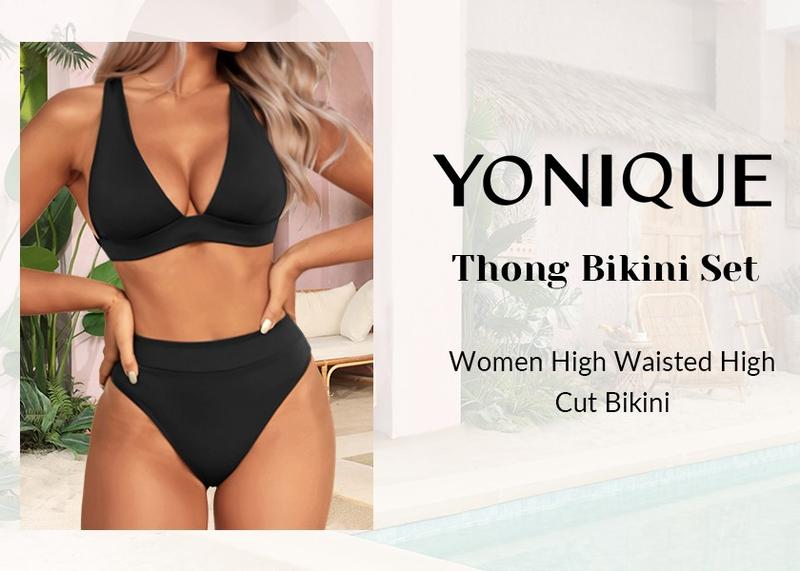Yonique High Waisted Thong Bikini Set High Cut Bikini Two Piece Swimsuits V Neck Bathing Suit Triangle Bikini Top with High Cut High Rise Bikini Bottom Sexy Swimsuit for Women Yonique High Waisted Thong Bikini Set High Cut Bikini Two Piece Swimsuits V Neck Bathing Suit Triangle Bikini Top with High Cut High Rise Bikini Bottom Sexy Swimsuit for Women