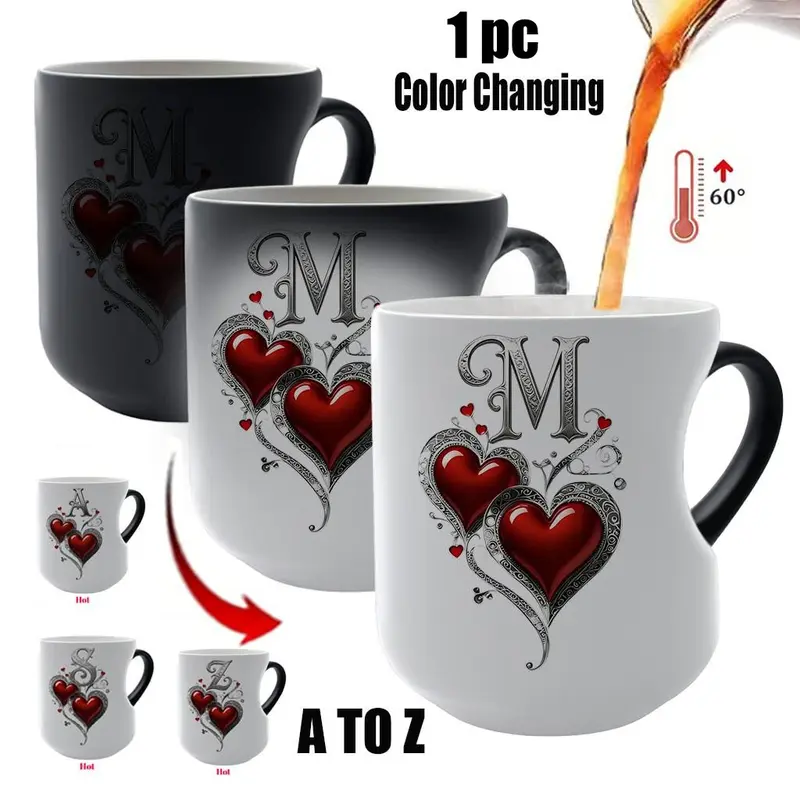 Vintage Shimmering Heart Ceramic Mug, Thermosensitive Magic Color-Changing Mug, 11 Oz/330 Ml, Perfect Mother's Day Gift gift for friends, lovers and mothers