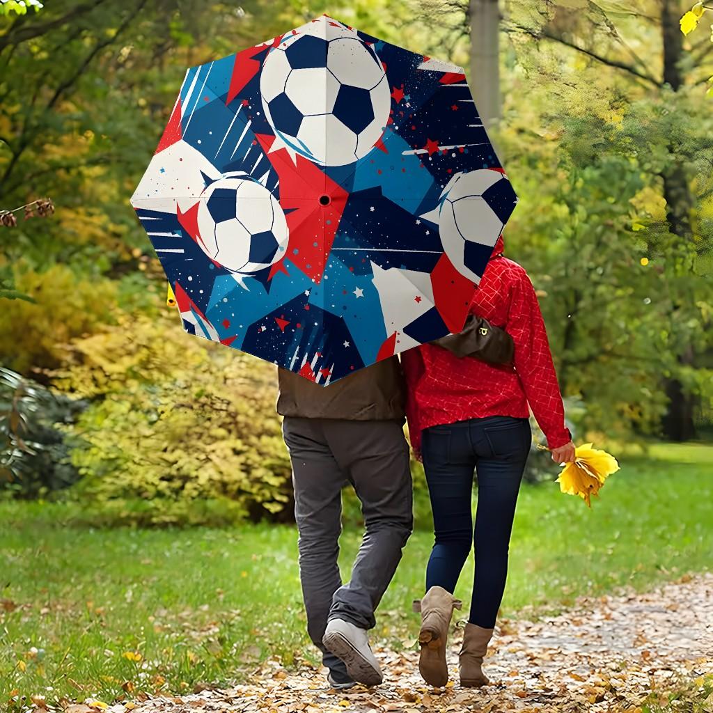 Football Field Pattern Umbrella, Automatic Folding, Sun Protection, Durable 8-Rib, Outdoor Use, Great Gift, World Cup Umbrella