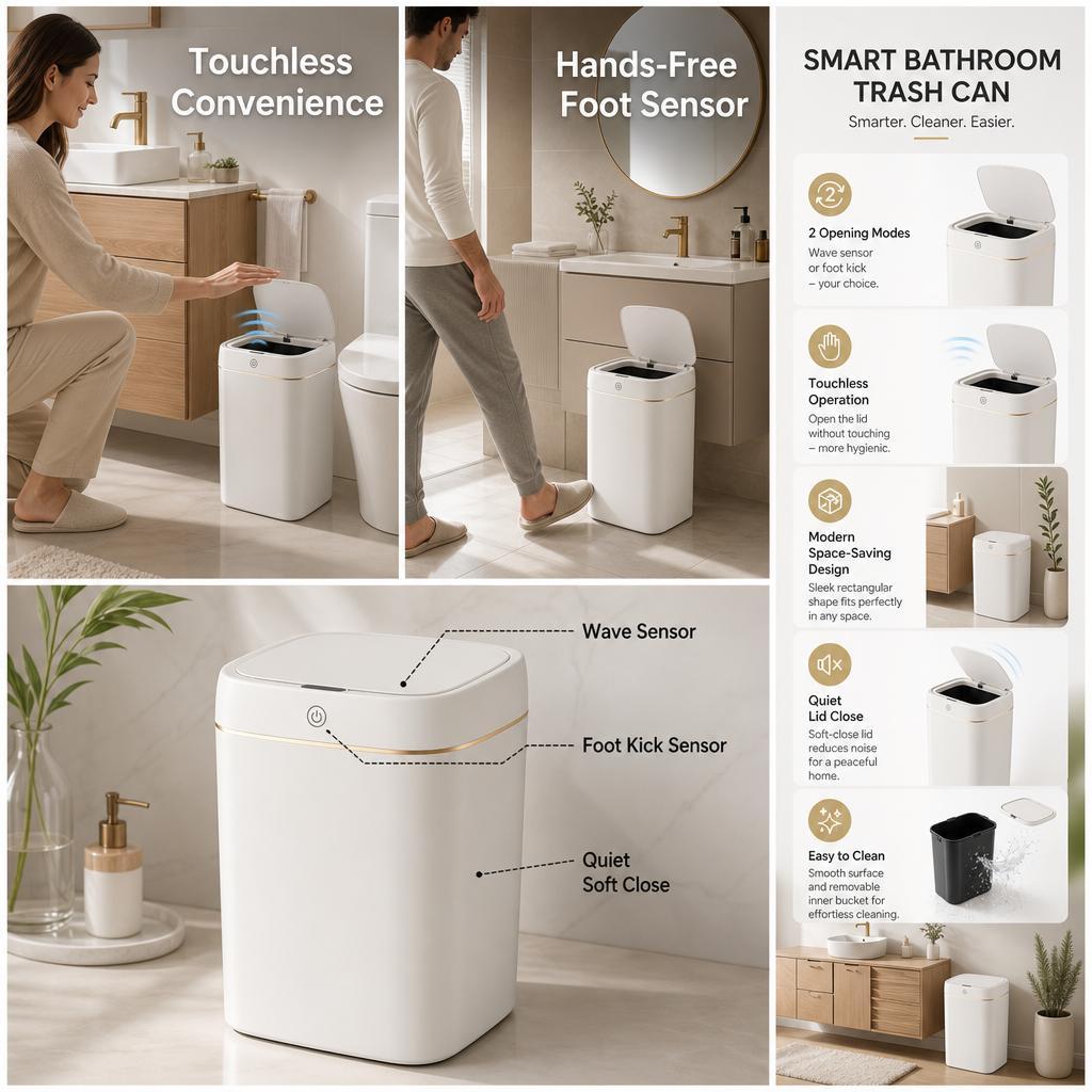 【Back To School Gift】Touchless Motion Sensor Automatic Plastic Trash Can - 11L, 22.5x20x27cm, 2x AA Batteries, for Kitchen & Bathroom Home Supplies, Automatic Trash Can, Trash Cans For Kitchen