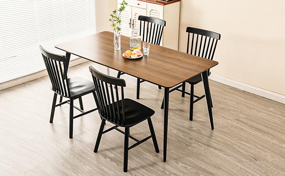 Modern Spindle-Back Wooden Dining Table Chairs Set of 2/4, Farmhouse Country Style Indoor Furniture for Kitchen, Dining Room