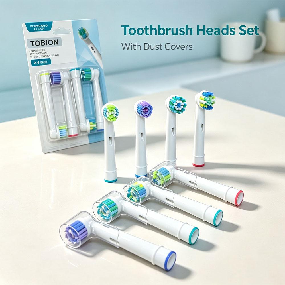 Replacement Electric Toothbrush Heads Compatible with Oral-B Rotary Handles, 4 Pack / 8 Pack, 4 Varieties Brush Heads with Protective Dust Caps, Soft Bristle Refills for Deep Clean & Sensitive Gum Care