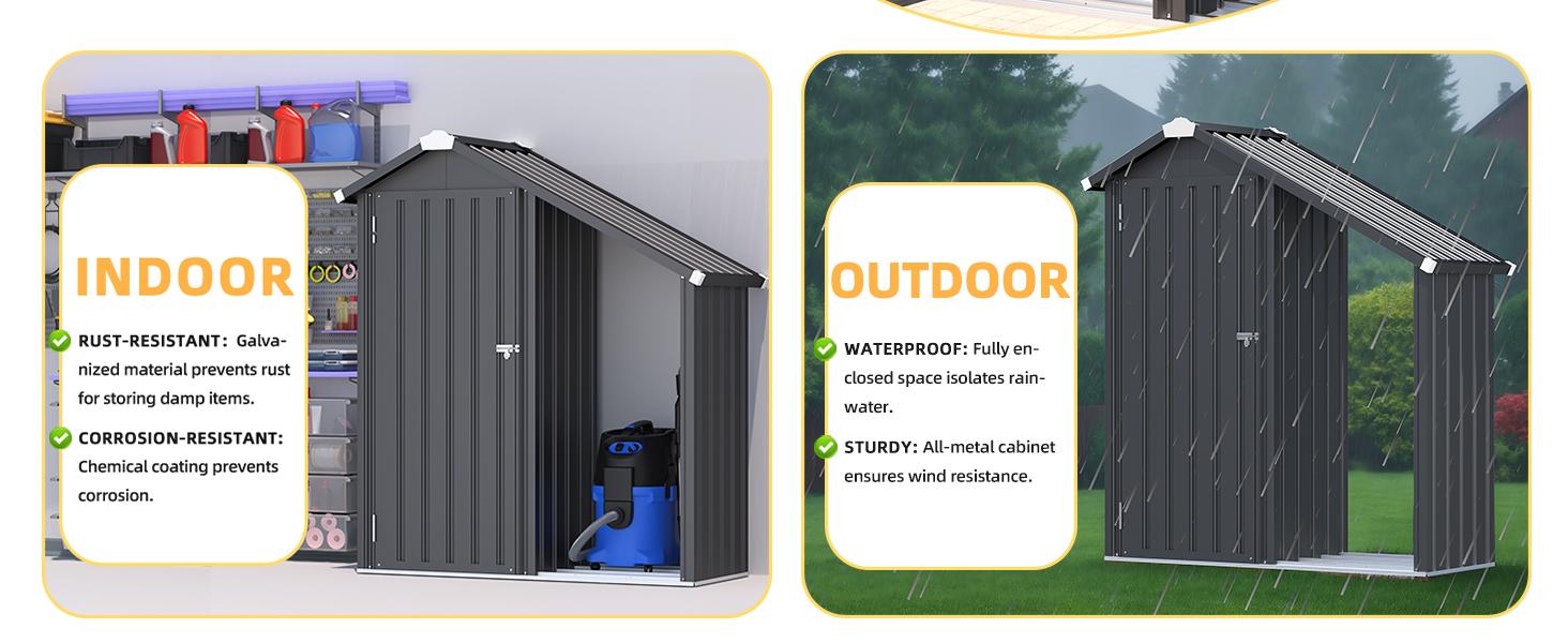 YODOLLA Outdoor Storage Cabinet Waterproof with Shelves and Lean to Open-Sided Firewood Racks,Garden Sheds & Outdoor Storage Cabinet Weatherproof