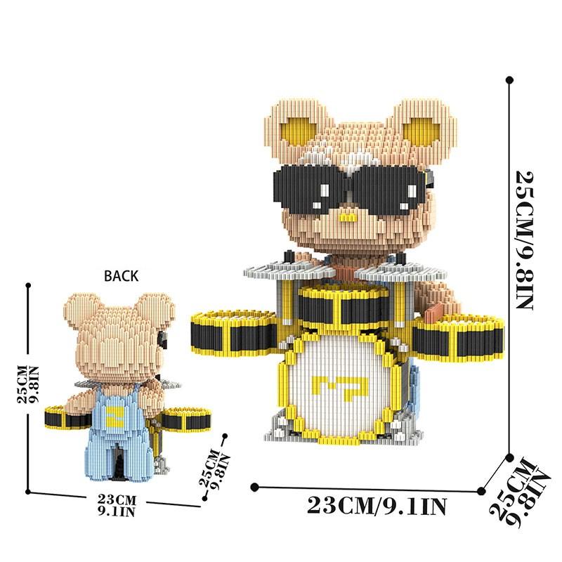 DIY Micro-Particle Building Blocks Drummer Bear, 3D Puzzle Toy, Bearbrick Style Decor Gift, Adult DIY Puzzle Ornament, Home Decoration, Holiday Gift, Model Building Kits