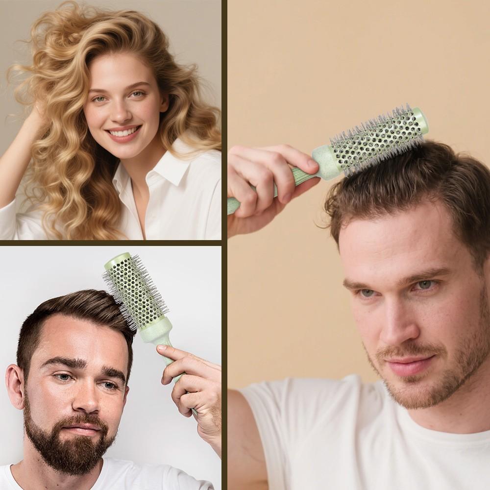 Ceramic Coated/Ionic Thermal Barrel, Anti-Static Heat-Resistant,Non-electronic, Self-Standing Round Quick Styling Brush, Great Blowout,Blowout Volume, Wave Styler