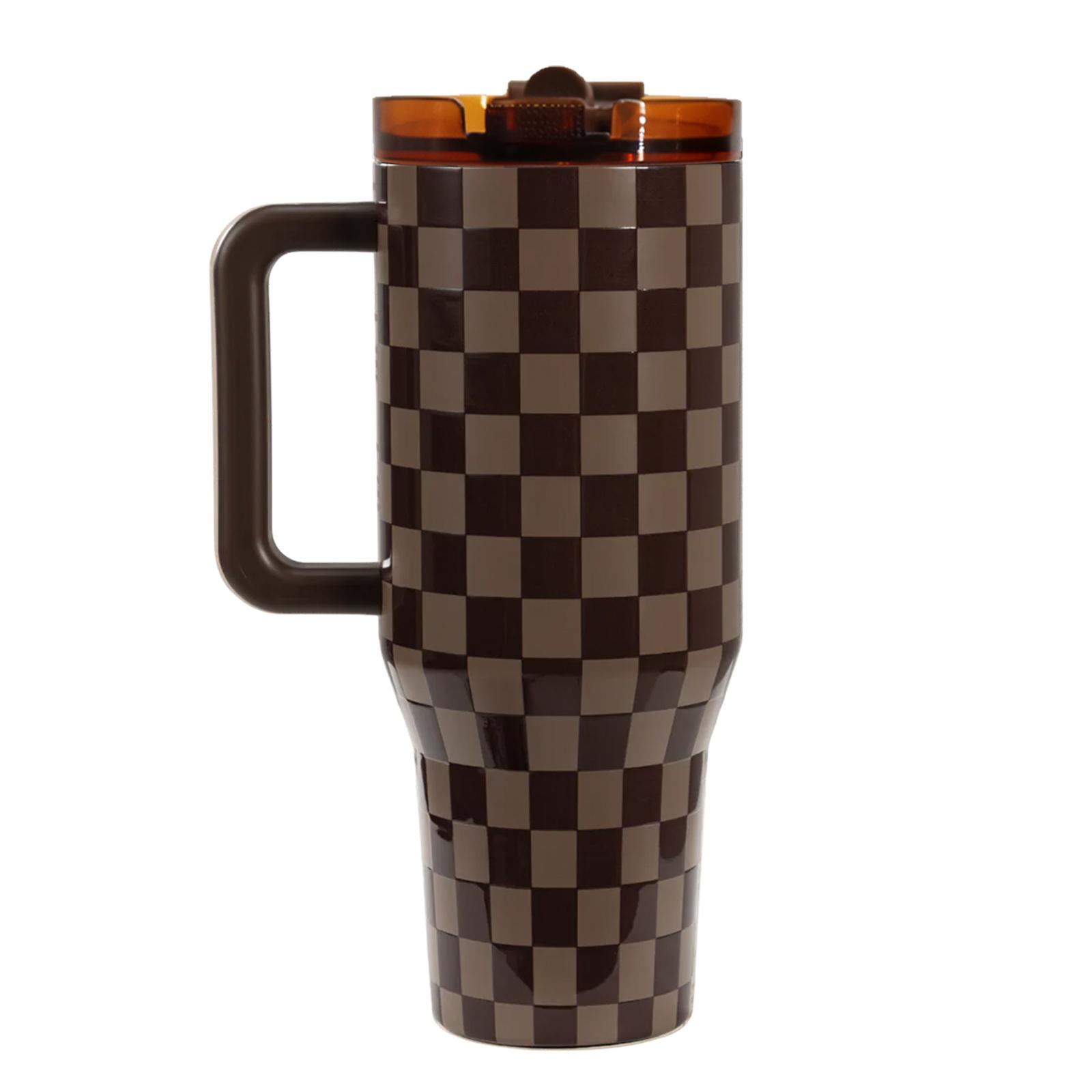 40oz Insulated Mug, Insulated Travel Drinkware, Brown Plaid Design, Leakproof Tumbler, Large Capacity Double Wall Leakproof Mug with Handle, Keeps Hot 12 Hours Cold 24 Hours, Hot Cold Drinks, Valentine's Day Mother's Day Gift #GLOBAL PICKS