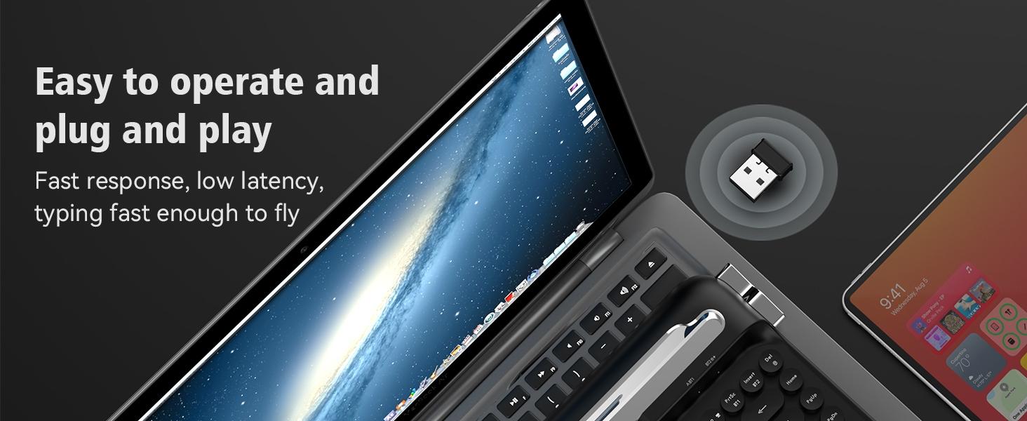 AF84 membrane keyboard wireless dual-mode 2.4G+Bluetooth AJAZZ office keyboard dual color circular keycap retro typewriter keyboard with grooves for placing mobile phones and tablets, high-value girl gift, self provided AAA battery * 2