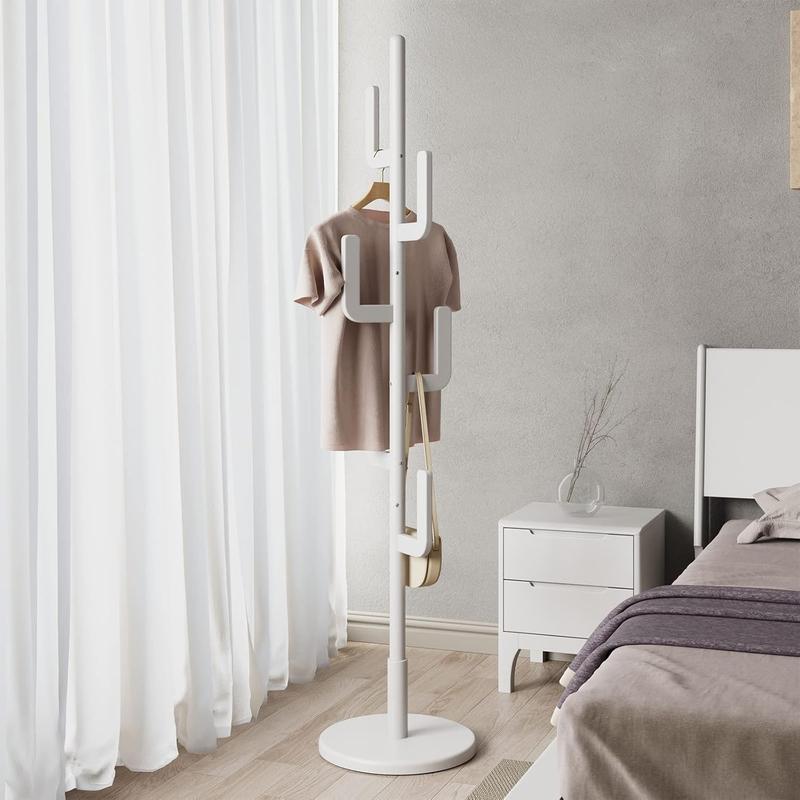 【Summer】Solid Wood Cactus Coat Rack Freestanding, Adjustable Height Wooden Coat Rack Stand with 6 Hooks, Unique Design Coat Tree for Entryway, Bedroom,Coats,Bags