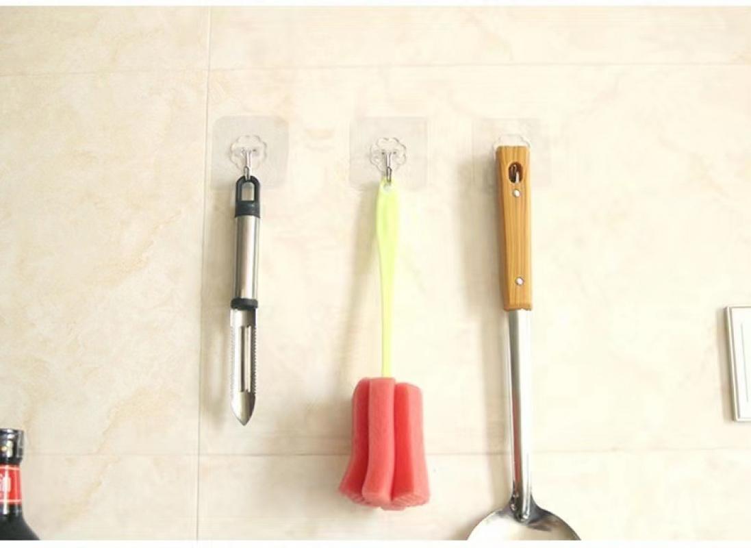 1 Pack Punch-Free Self Adhesive Hooks, Transparent Strong Sticky Hooks, Wall Hooks for Kitchen Bathroom Coat Hanging