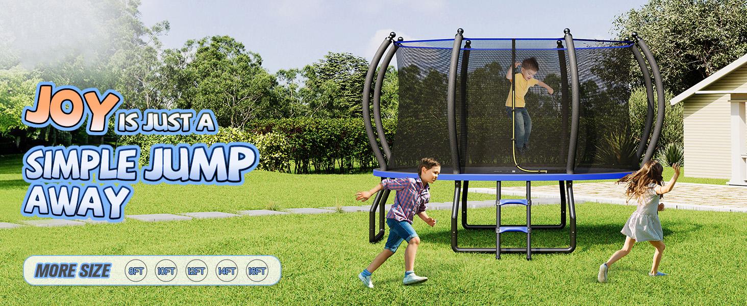 VanAcc 8FT 10FT 12FT 15FT 14FT 16FT Outdoor Trampoline with Enclosure Net and Ladder, Recreational Trampolines for Kids and Adults, Quick Connect Frame, ASTM Approval