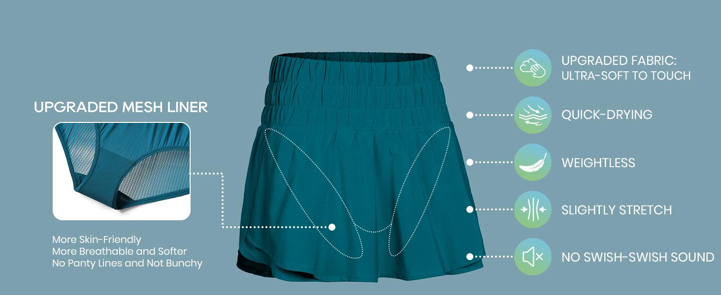 CRZ YOGA Athletic Shorts for Women High Waisted Flowy Ruffle Skirt Overlay Workout Running Tennis Shorts Zip Pocket