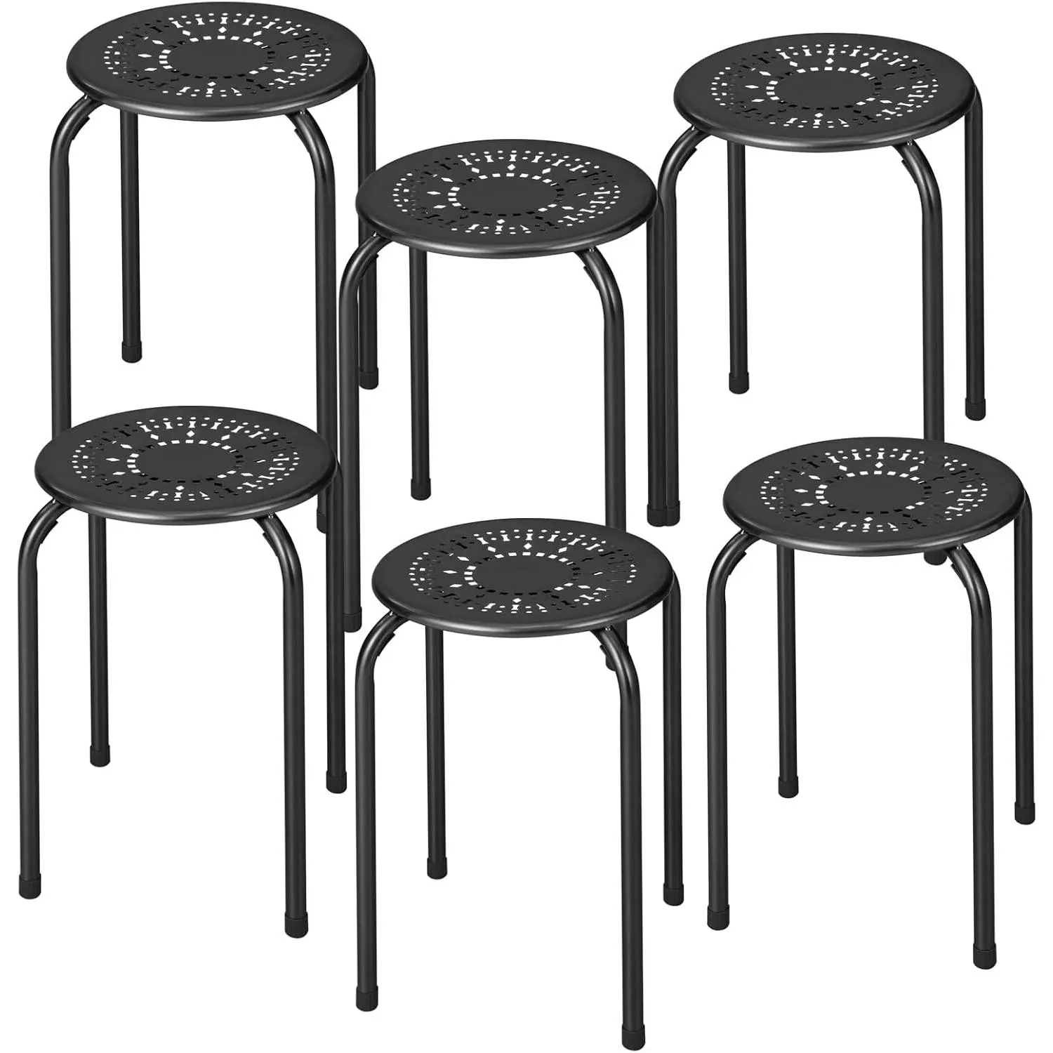 Stackable Stools 6 Pack, Portable Metal Stacking Stools for Classroom Round Nesting Chairs Flexible Seating for Home Office School, Black