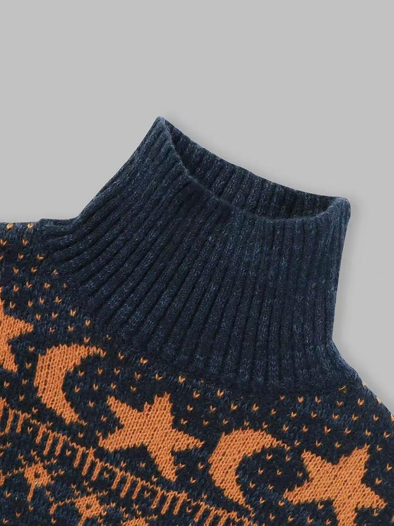 Women's Moon & Star Pattern Knit Sweater, Fall Winter Casual Fashion Long Sleeve Pullover, High-Quality Elegant Leisure Wear, Knitwear