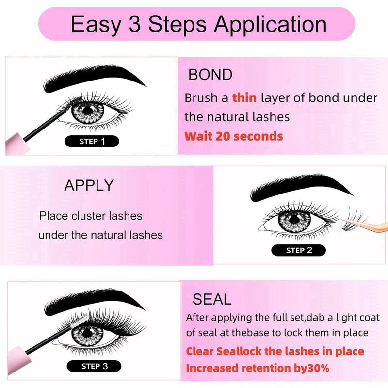 Summer Natural Look Lash Clusters Extensions Set, DIY Cluster Lash, Volume False Eyelashes & Eyelash Tweezers & Eyelash Glue & Lash Remover, Professional Makeup Accessories for Women, Back To School Lashes Extension Kit