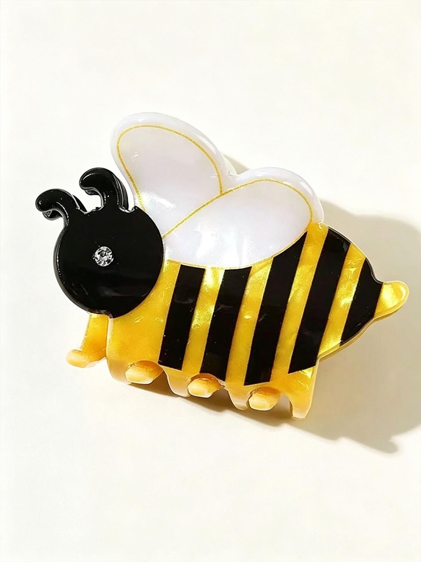 Women's Cute Cartoon Bee Hair Clip, Acrylic Rhinestone Decor, Half-Up Ponytail Shark Clip, Sweet Heart Hair Accessory