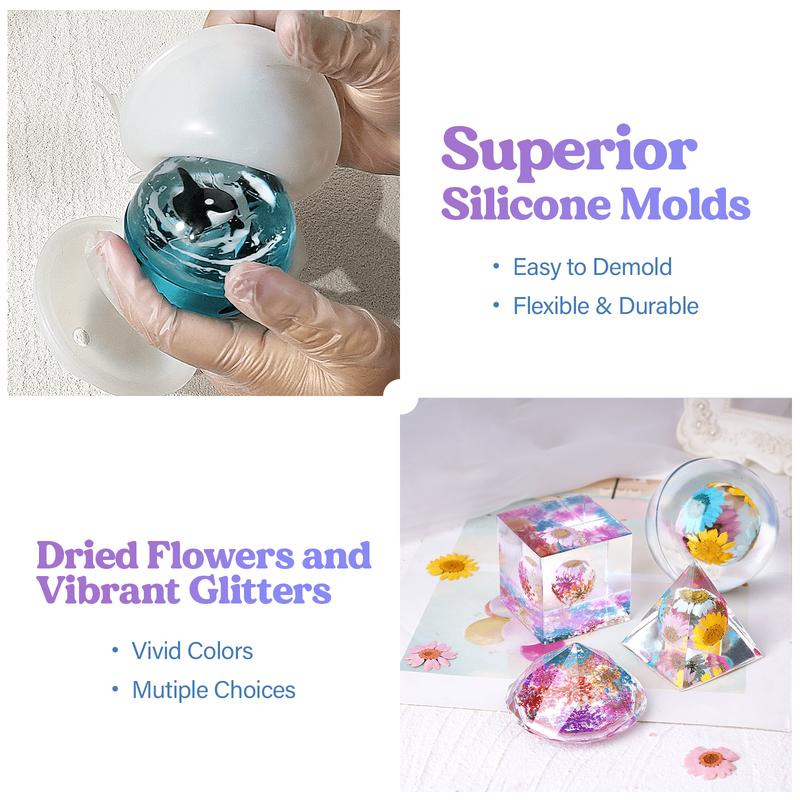 Epoxy Resin Kits and Molds Complete Set, Christams Gifts, 16oz Resin Art Kit with Silicone Molds, Pigment, Dried Flowers, Crafts for Adults, Beginners, Art Supplies for DIY Lovers, DIY Gift for Women Epoxy Resin Kits and Molds Complete Set, Christams Gifts, 16oz Resin Art Kit with Silicone Molds, Pigment, Dried Flowers, Crafts for Adults, Beginners, Art Supplies for DIY Lovers, DIY Gift for Women