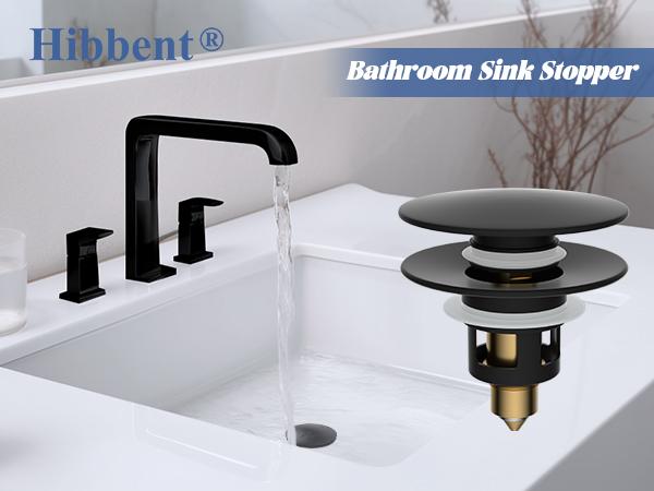 Hibbent  All Metal Bathroom Sink Stopper, Universal Pop Up Drain Strainer, Brass Bullet Core Push Type Sink Stopper for 1.1''~2.3'' Basin, Big Push Button, Anti Clogging Filter
