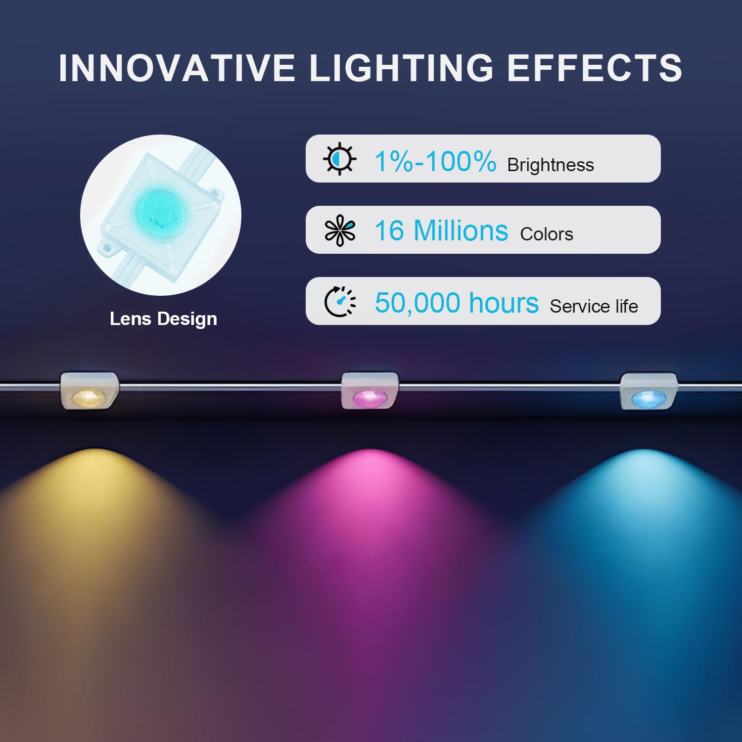 GALENTAL Permanent Outdoor Eaves Lights, Outdoor Lighting With RGB IC,  Holiday Decorations for Party, Music Rhythm , Remote Control & Bluetooth APP Link, IP67 Waterproof, 50/100 Feet Length, Ideal for Festival and Daily  Decor