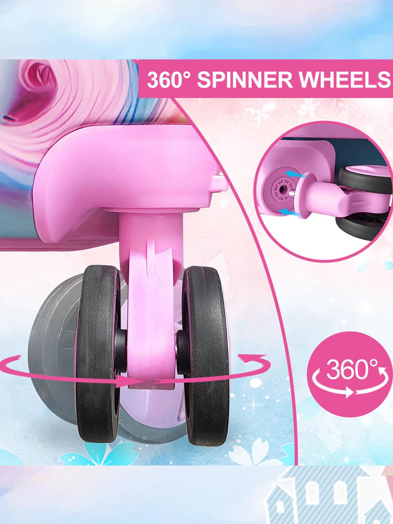 1 Set Kids Luggage Set, Cute Princess & Unicorn Print Hard Shell Suitcase with U-Shaped Neck Pillow, Lightweight Rolling Carry On Luggage for Girls, Travel Trolley Case for School Trip, Vacation, Airplane