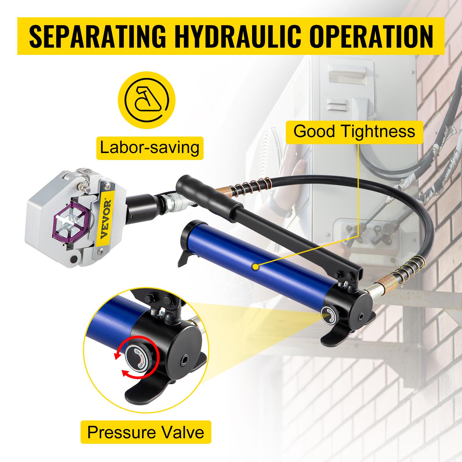 VEVOR Manually Operated AC Hose Crimper FS-7842B Separable Hydraulic Hose Crimper Kit Manual Piston Valve For Aluminum Pump Air Conditioning Repair with 7 Dies Whole Set Handheld AC Hose