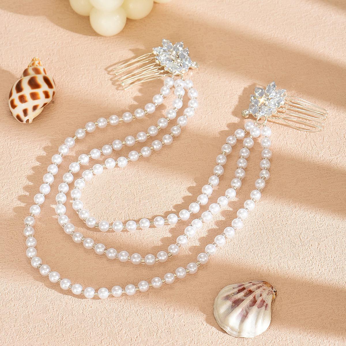 Wholesale hair clips, European and American cross-border new style pearl hair accessories, niche high-end jewelry, diamond-embellished leaf hair clips, hair accessories for women