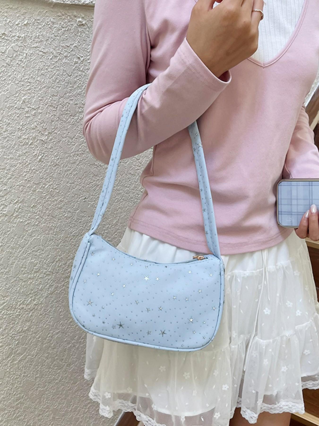 Single Shoulder Bag with Star Pattern Decoration, Simple Casual Style, Versatile and Fashionable, Pure Color Design, Perfect for Daily Use