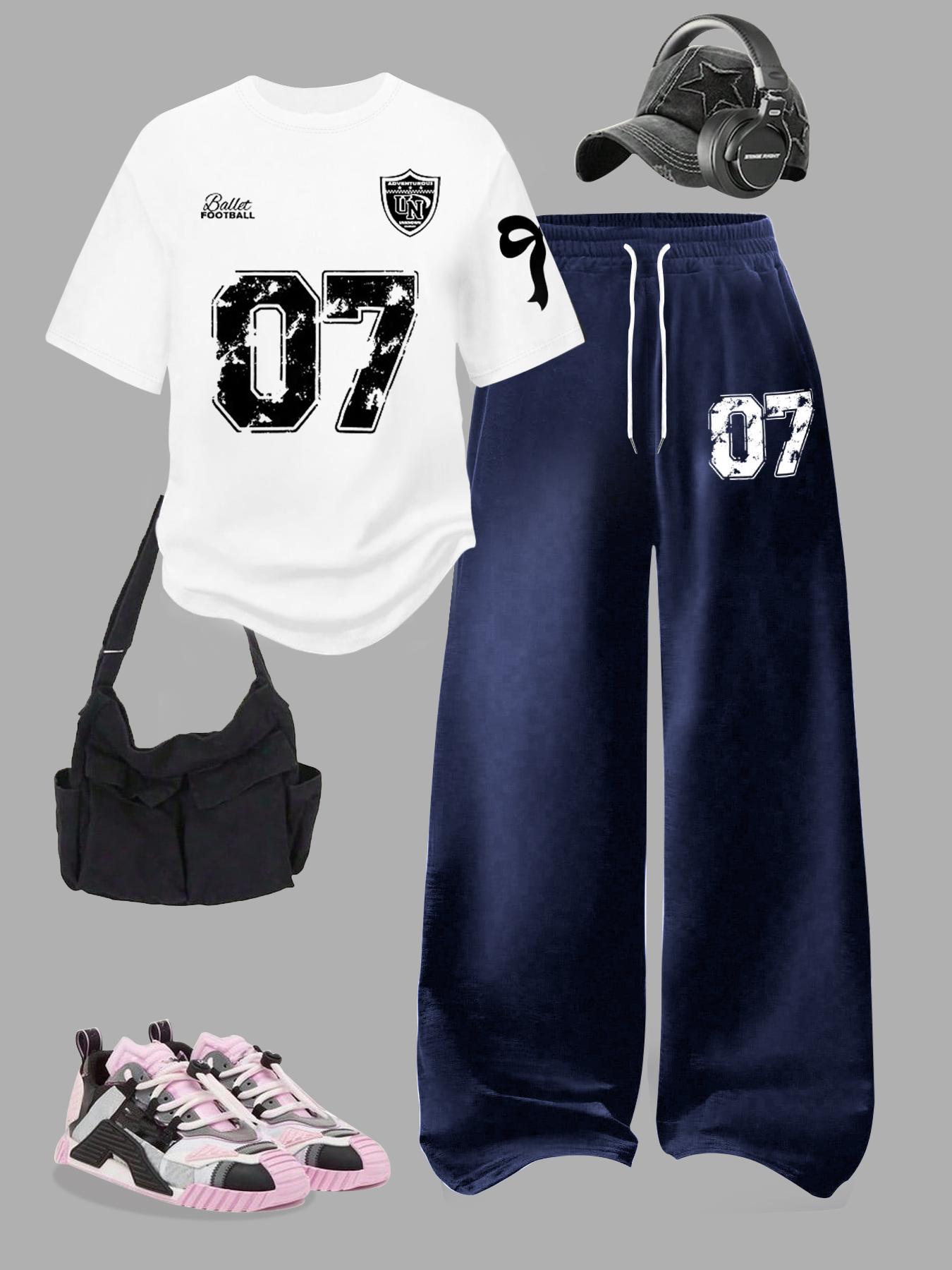 Women's Two-Piece Set, Digital Pattern Round Neck Short Sleeve Top & Loose Casual Pants, Summer Fashion for Vacation Travel, Outfit Women's Two-Piece Set, Digital Pattern Round Neck Short Sleeve Top & Loose Casual Pants, Summer Fashion for Vacation Travel, Outfit