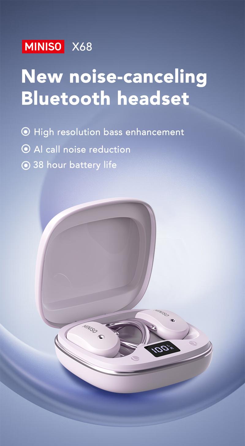 MINISO X68 Open Ear Bluetooth 5.4 Headphones, True Wireless Over Ear Headsets, 38Hrs Long Battery Playtime for Music Work Earphones Audio Electronic