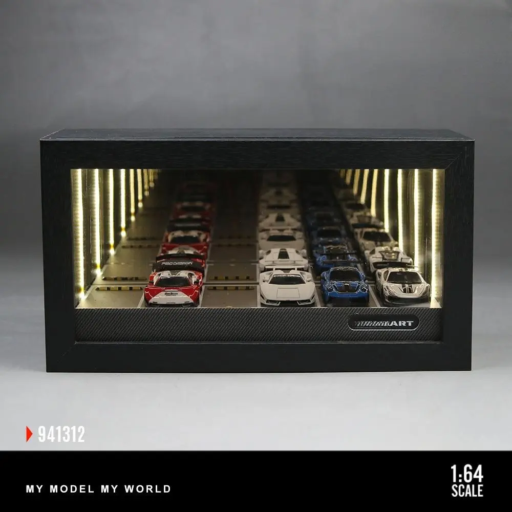 1/64 Scale All-in-One Picture Frame with Lighting Abyss Mirror Scene Diorama Display Case Model for 1:64 Scale Diecast Cars Parking Lot Display Box Car Model Garage