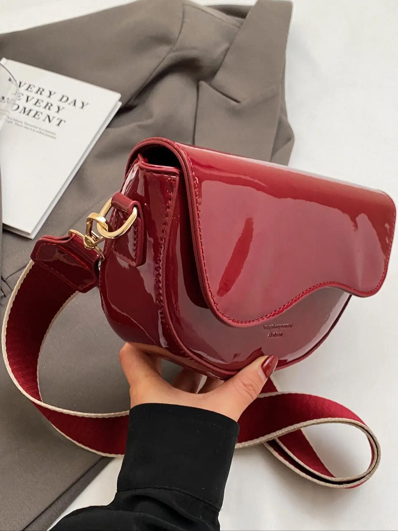 Women's Retro Solid Color Saddle Bag, Wide Shoulder Strap Messenger Bag, Fashionable Classic Popular Shoulder Bag, Suitable for Daily Outing