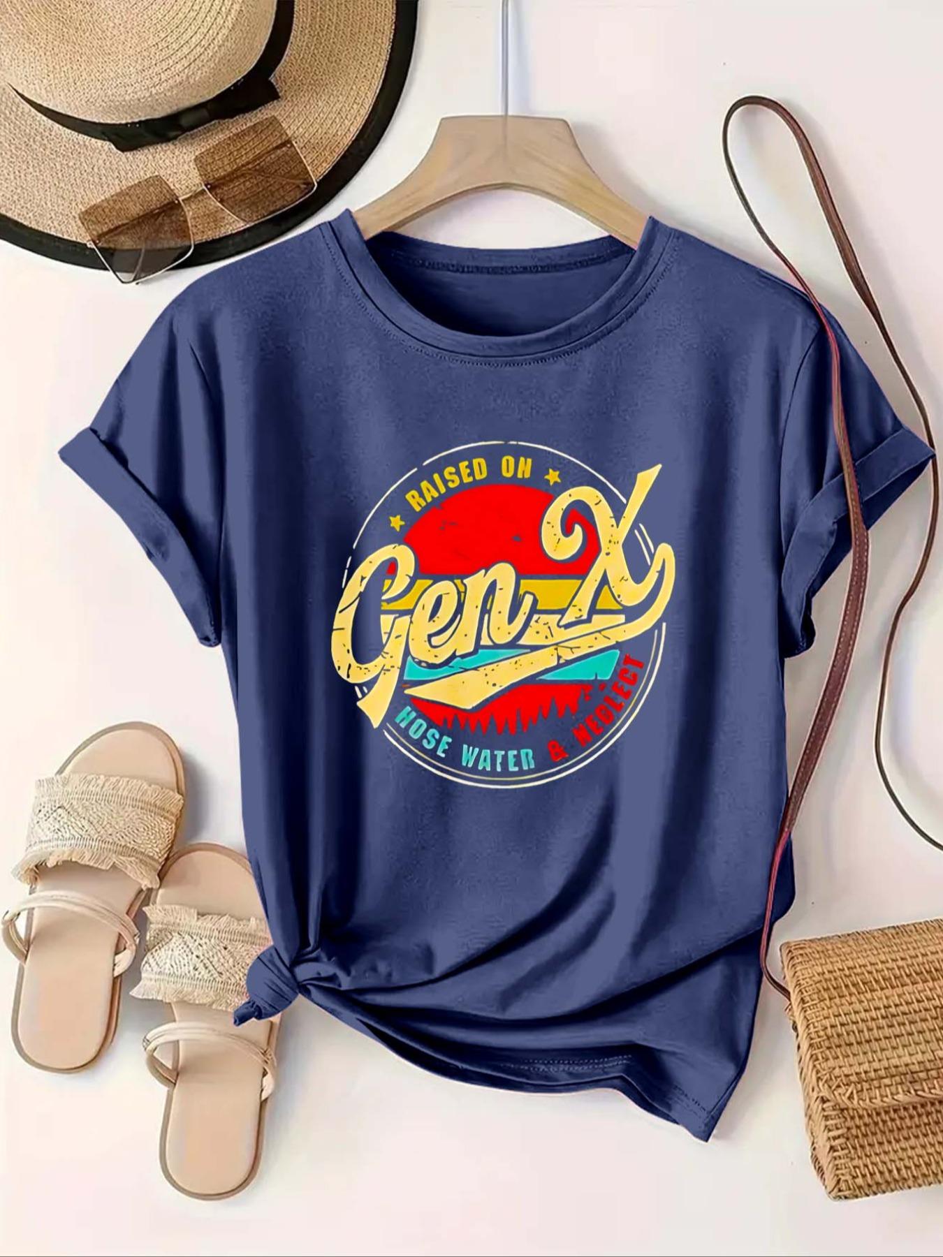 [Plus Size] Letter Print Round Neck Tee, Vintage Casual Short Sleeve Fitted T-shirt for Daily Wear, Women Plus Clothing for All Seasons, Womenswear