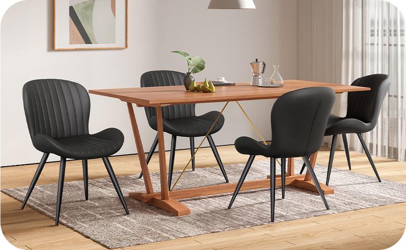 Dining Chairs, Modern Dining Room Chairs Comfy Backrest Thick Upholstered Kitchen Chairs 19IN Height with Metal Legs Dark Grey