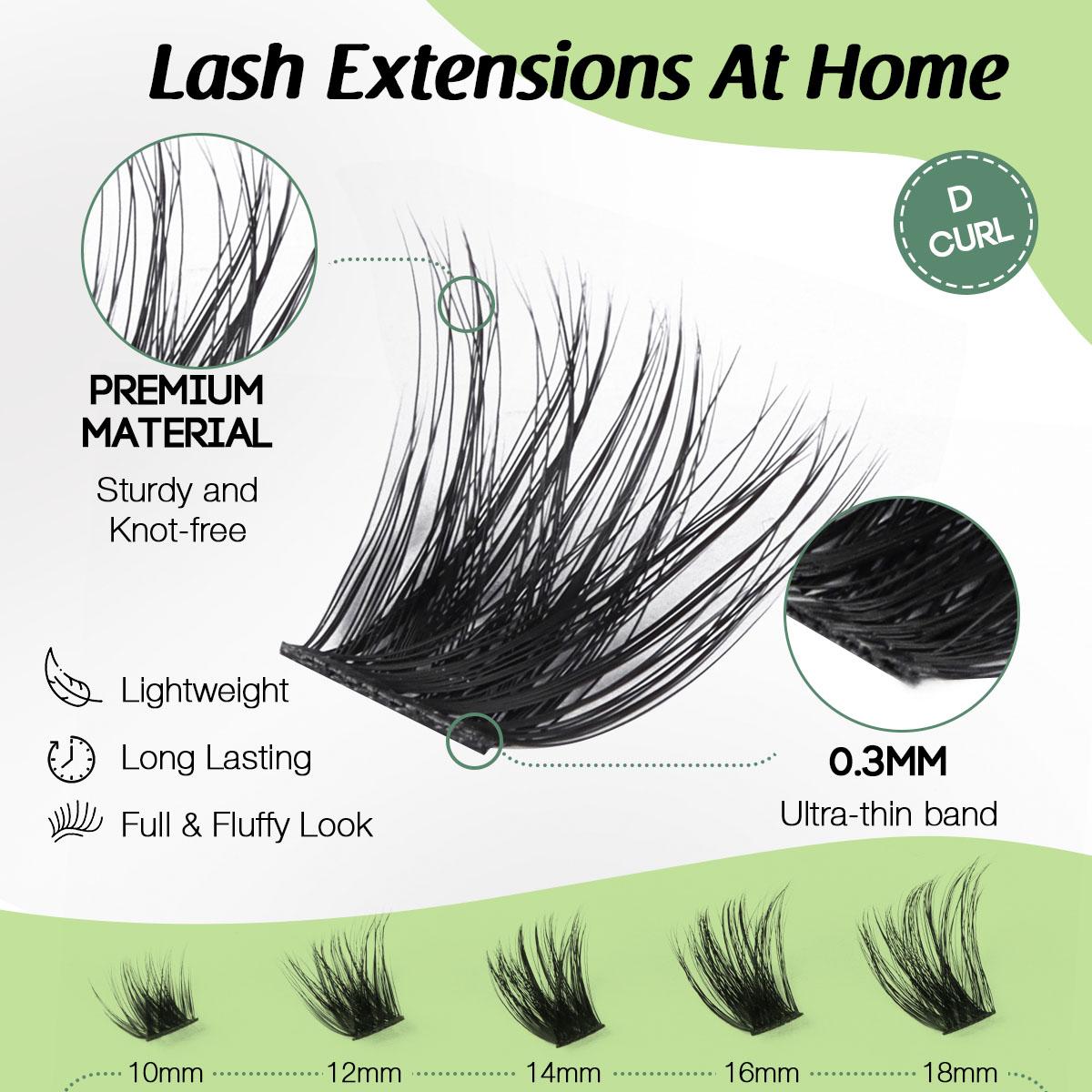 YOULUCK Enchantress Lashes Clusters DIY Lash Extension Kit Waterproof Long-Lasting Fluffy & Weightless Look with Ultra-Thin Band Glue Remover Tweezer for Beginners
