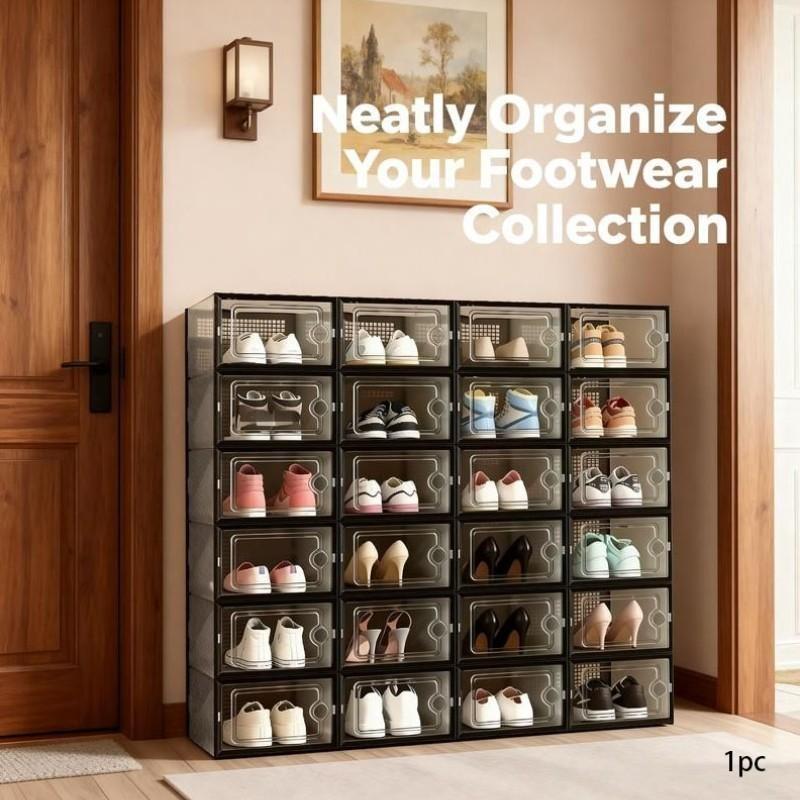 Clear Plastic Stackable Shoe Boxes, Upgrade X-Large Shoe Organizer, Drop Front Design with Transparent Door, Ideal for Sneaker Display